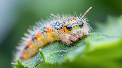 Colorful Caterpillar on Leaf Close-Up Photo