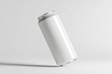 Slim energy drink can mockup, floating in front view on a plain background