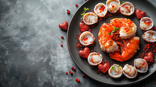 seafood love with a plate centered around a jumbo shrimp