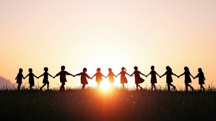 Fototapeta premium People Holding Hands in Sunset Silhouette