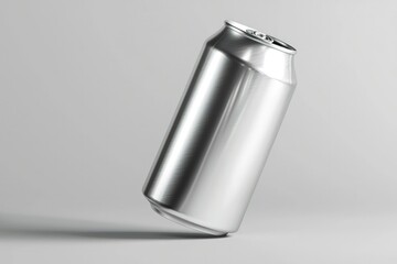 Slim aluminum soda can mockup in floating position, minimal solid background
