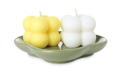 Two colorful bubble candles isolated on white