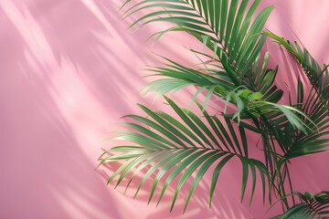 A palm tree in front of a pink wall