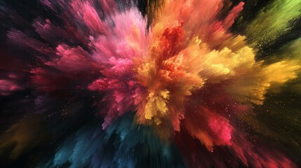 Obraz premium Vibrant Abstract Ink Swirl, A dynamic explosion of colorful ink splatters, resembling a blossoming flower, perfect for modern decor or festive backgrounds.