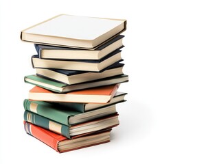 Stack textbooks with blank pages, placed on a solid white background