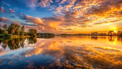 Fototapeta premium Scenic sunset over peaceful lake
