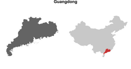 Fototapeta premium Guangdong province blank outline map set