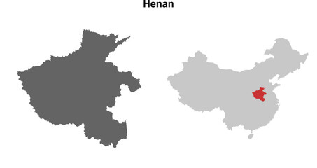 Henan province blank outline map set