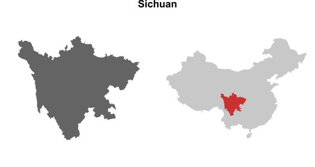 Obraz premium Sichuan province blank outline map set