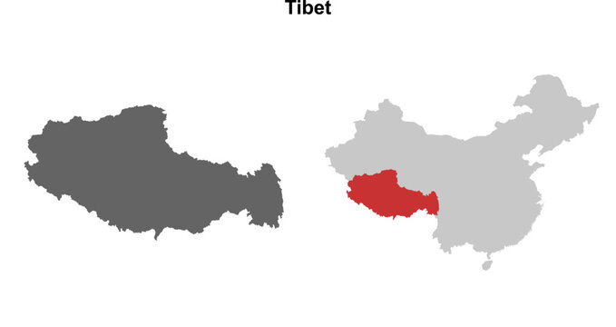 Tibet province blank outline map set