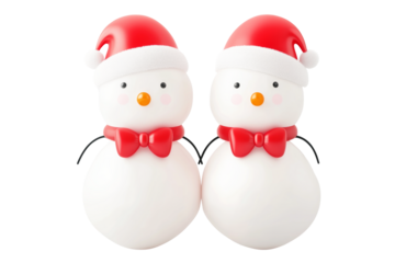 A cheerful snowman with a red hat, black buttons, and twig arms isolated on white background. Concept of winter fun.