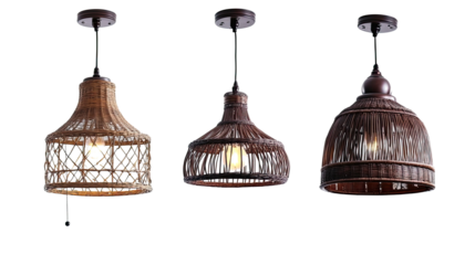 Elegant Rattan Ceiling Lamps Presented in a Stylish Collection Generative AI