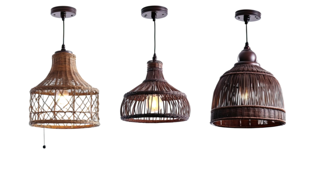 Elegant Rattan Ceiling Lamps Presented in a Stylish Collection Generative AI