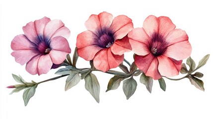 Watercolor Petunia Flowers Arrangement