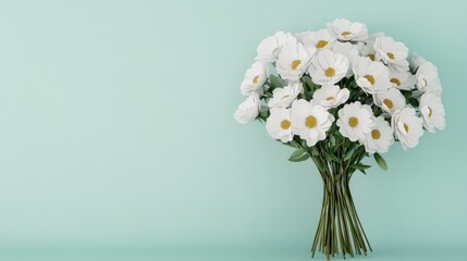 Elegant White Cosmos Bouquet on Mint Background