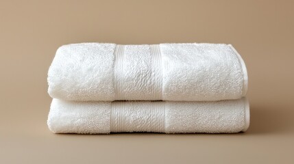 White cotton bathroom towel folded neatly on a solid background