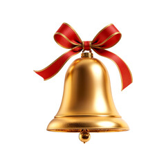 Golden Christmas bell with red bow on a transparent background. Bell PNG