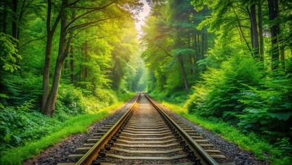 Obraz premium Scenic train track in lush forest