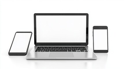 Fototapeta premium Modern laptop and smartphone mockup, blank screens on white background, isolated