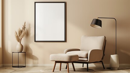 Modern Interior of Stylish Living Room ,Wall Mock Up, Frame , Poster with Beautiful Background, 3d render