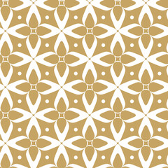 Fototapeta premium Abstract geometric pattern with crosses, stripes, lines. Seamless vector background. White and gold ornament. Modern reticulated graphic design.
