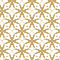 Fototapeta premium Abstract geometric pattern with crosses, stripes, lines. Seamless vector background. White and gold ornament. Modern reticulated graphic design.