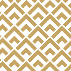 Abstract geometric pattern with crosses, stripes, lines. Seamless vector background. White and gold ornament. Modern reticulated graphic design.