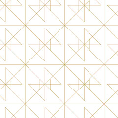 Abstract geometric pattern with crosses, stripes, lines. Seamless vector background. White and gold ornament. Modern reticulated graphic design.