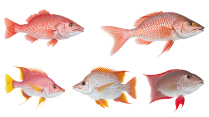 Collection of Red Snapper Fish Isolated on a Transparent Background Generative AI