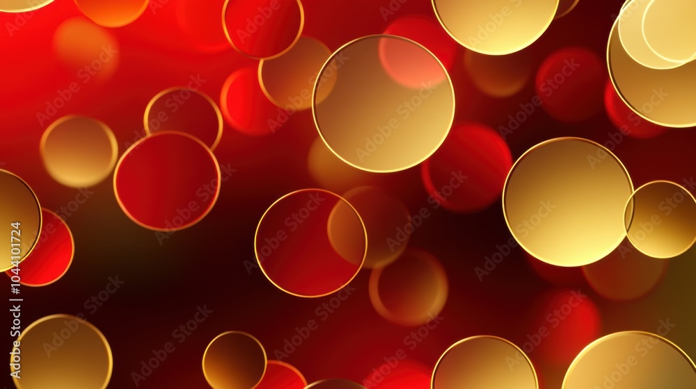 Poster red and golden circles create an abstract design that captures the essence of christmas ornaments an