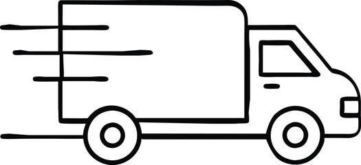 Fast-moving shipping delivery truck line art vector icon. Vector illustration isolated on a white background. 