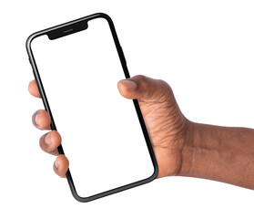 Mockup hand holding mobile phone with transparent background