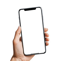 Mockup hand holding mobile phone with transparent background