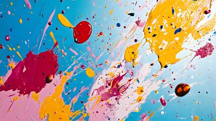 A colorful abstract painting with splashes of paint