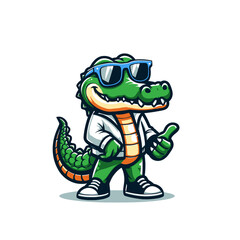 Obraz premium Cool cartoon alligator or crocodile mascot character. Isolated vector illustration