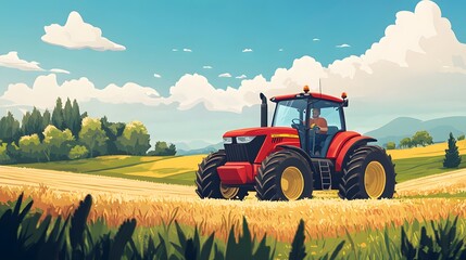 Fototapeta premium A farmer driving a tractor through a field