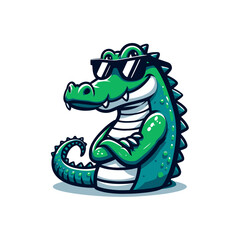 Obraz premium Cool cartoon alligator or crocodile mascot character. Isolated vector illustration
