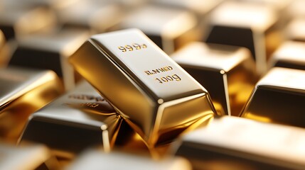 Stack of gold bars with 999 purity and 100g weight.