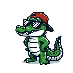 Fototapeta premium Cool cartoon alligator or crocodile mascot character. Isolated vector illustration
