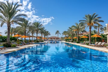 Serene Tropical Oasis with a Stunning Pool and Palm Trees