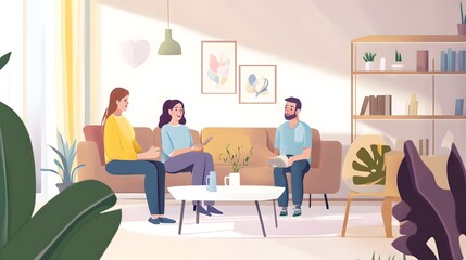 Fototapeta premium A social worker talking with a family in a living room