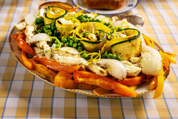 Roasted carrots, onion, and zucchini pasta salad