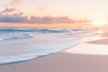 Obraz premium Beach scene at sunrise with a calm atmosphere