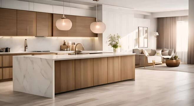 Shaped front large large the kitchen interior land wooden u design furniture home house interior kitchen modern room bright white architecture cabinet counter decor faucet floor island luxury new 4K