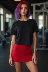 Girl Wearing Black Blank T-Shirt Mockup
