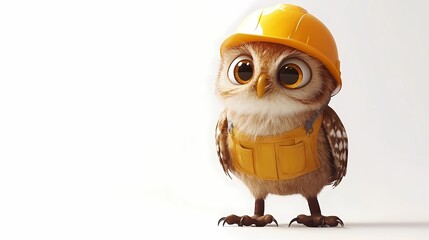 Anthropomorphic animals in construction gear, collaborating on a project with helmets and vests, ideal for stock visuals focused on teamwork and building.