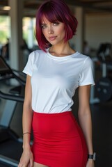 Girl Wearing White Blank T-Shirt Mockup