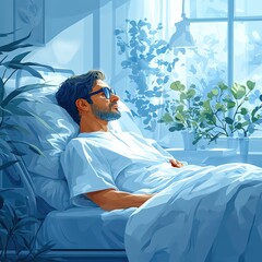 Vector illustration of a successful organ transplant patient recovering in bed