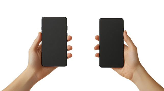 Hands Holding Two Smartphones on a Transparent Background Generative AI
