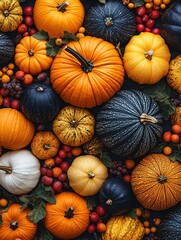 Thanksgiving Autumn Frame with Pumpkins and Fall Leaves
